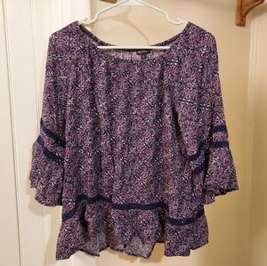 SOLD Hannah Girl's L Floral Paisley Navy Flowy Smock Blouse